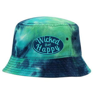 Bucket Hat - Tie Dyed Ocean - Navy/Aqua Logo