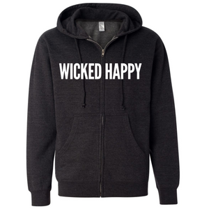 Charcoal Heather Full-Zip Hoodie with Sewn-on Felt Lettering