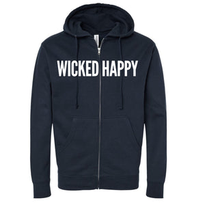 Navy Full-Zip Hoodie with Sewn-on Felt Lettering