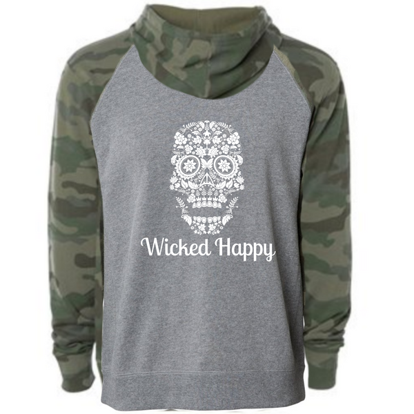 Wicked Happy - Skull Face - Nickel Heather/ Forest Camo