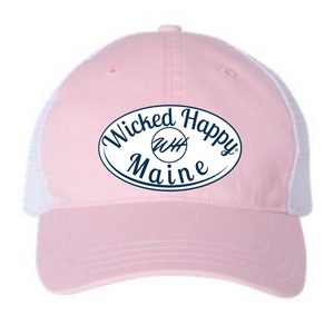 Maine Garment Washed Trucker Cap - Pink Front / White Back / White Logo