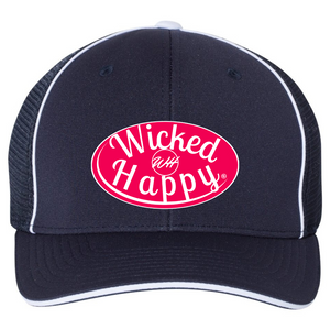 Wicked Happy Fitted Mesh Back Cap - Navy Front/Navy Back