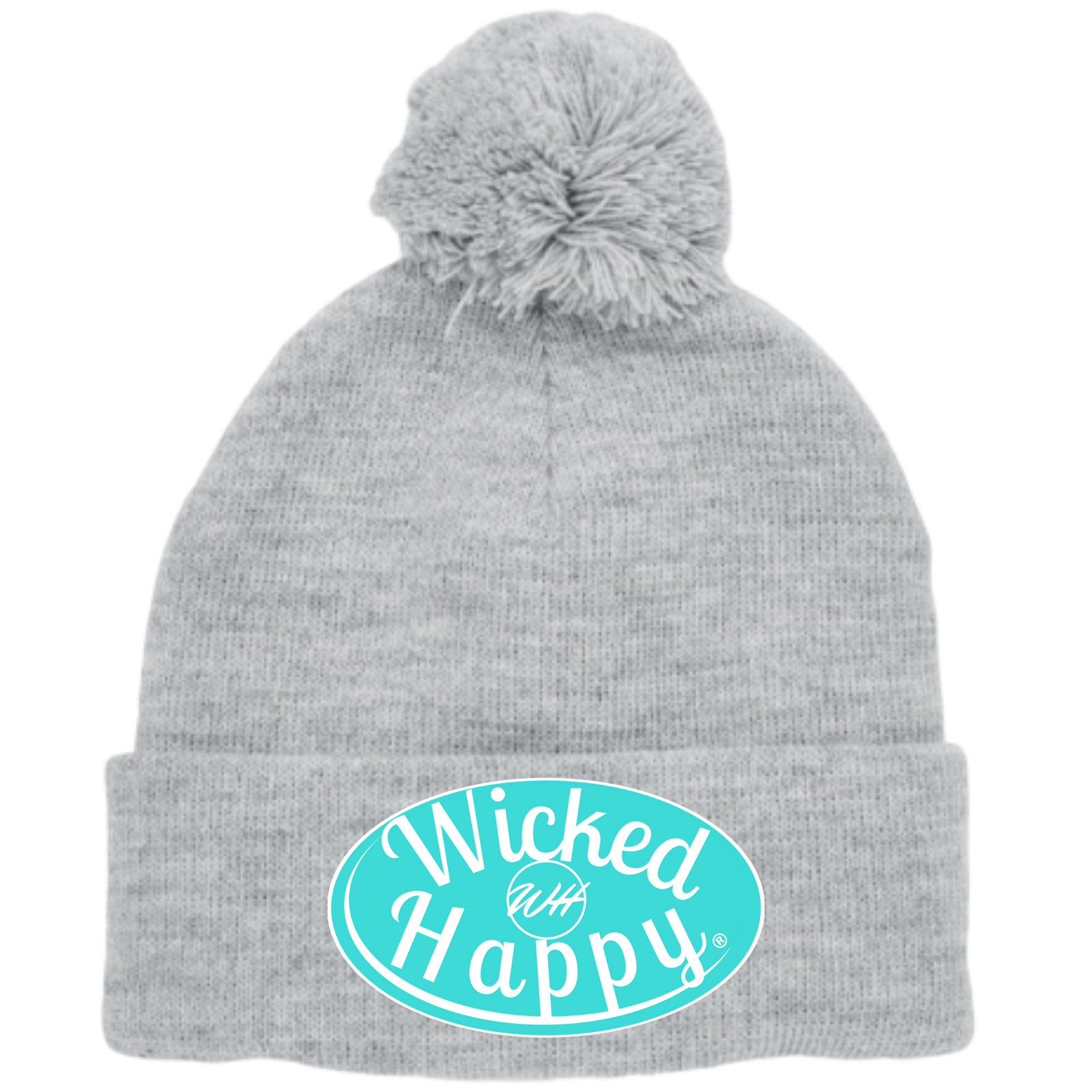 Long Style Pom Pom Beanie Grey - Aqua Signature Logo