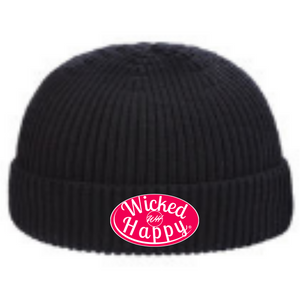 Ribbed Signature Logo Beanie - Black/Red Logo