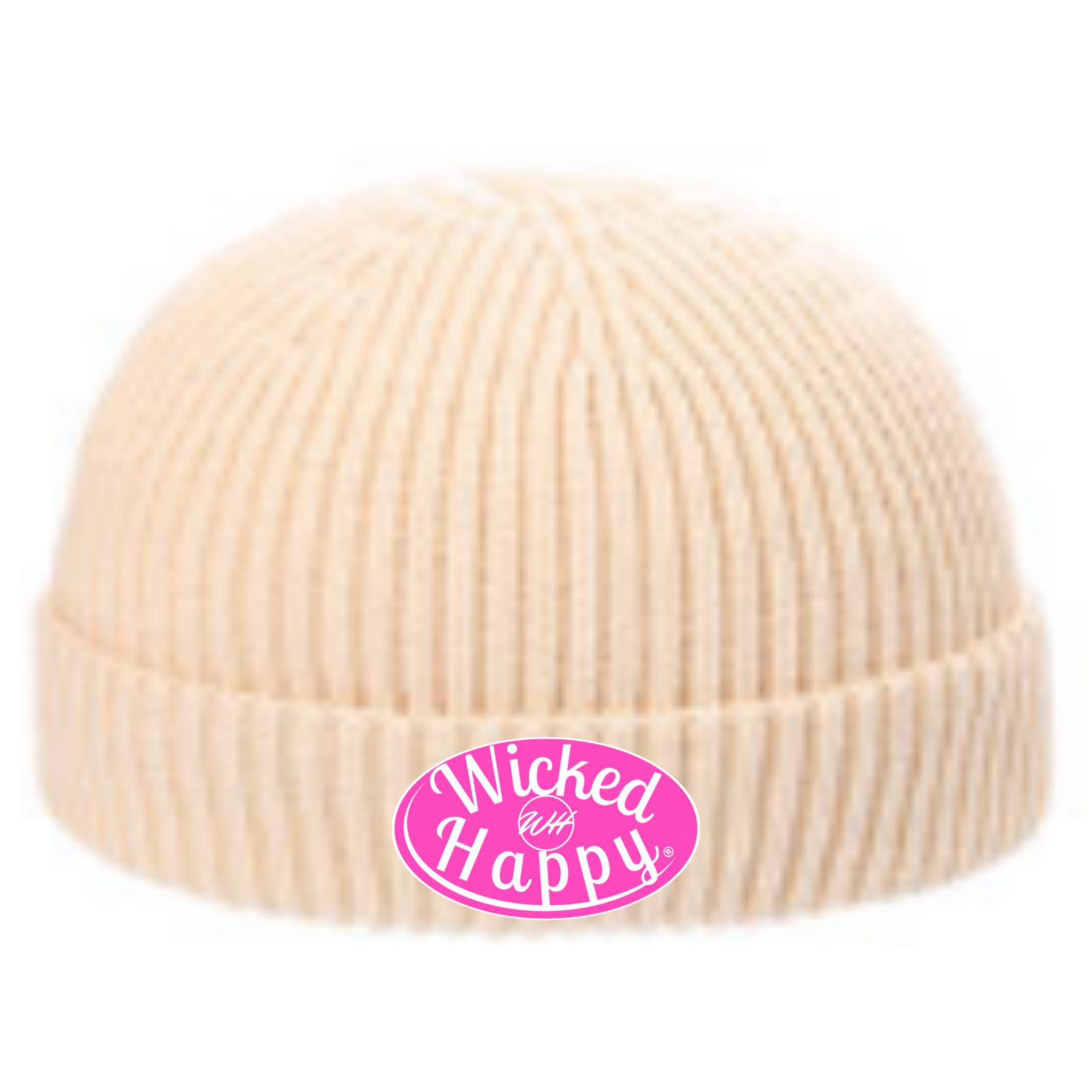 Ribbed Signature Logo Beanie - Cream/Pink Logo
