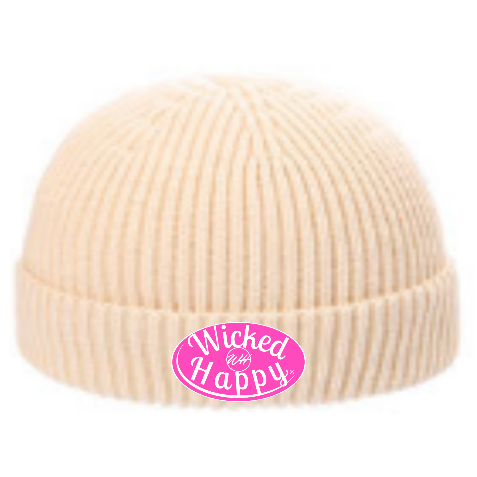 Ribbed Signature Logo Beanie - Cream/Pink Logo