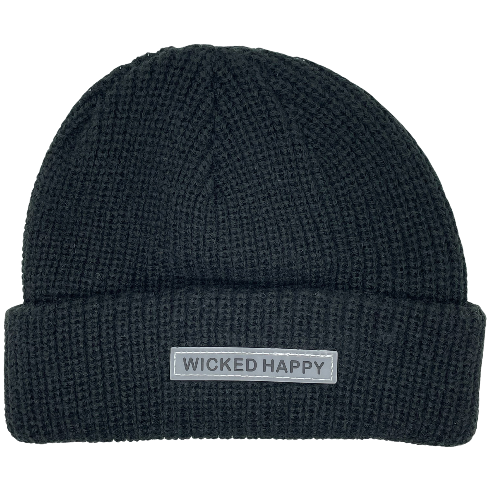 Ribbed Rubber Logo Beanie - Black
