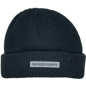 Wholesale Ribbed Rubber Logo Beanie - Black