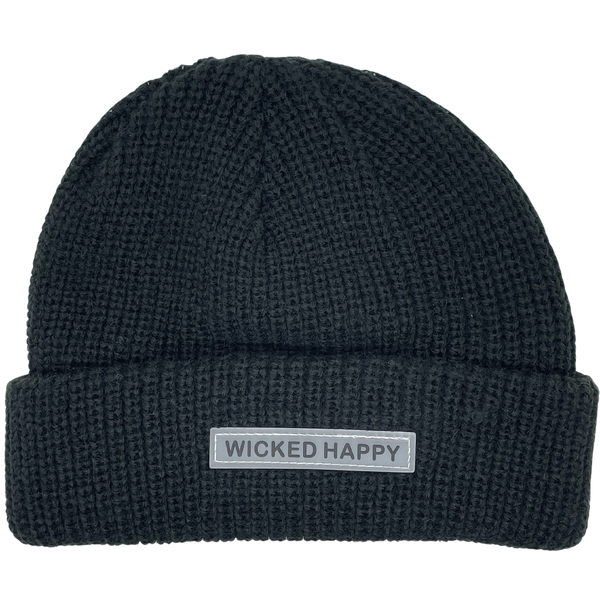 Wholesale Ribbed Rubber Logo Beanie - Black