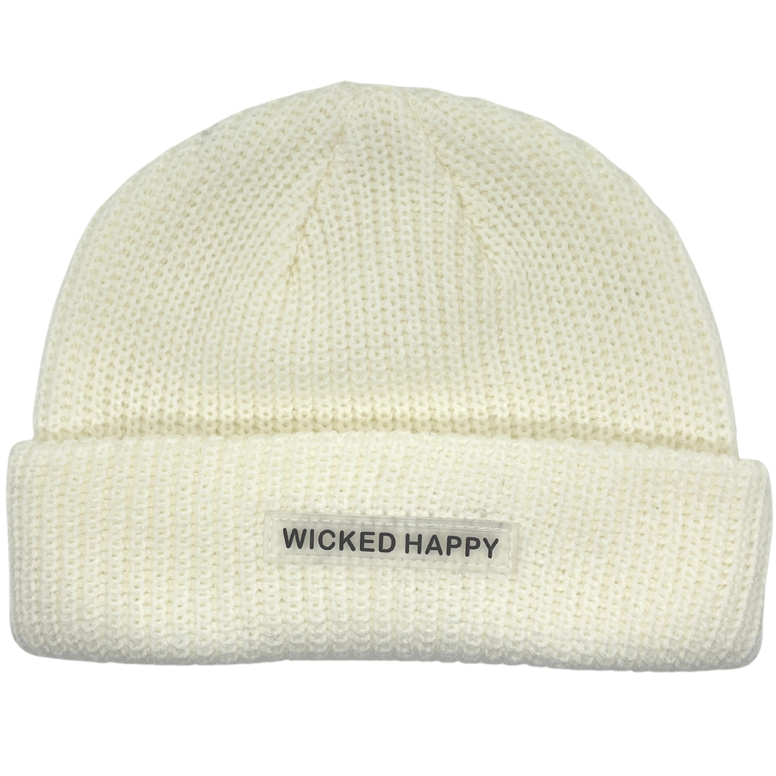 Ribbed Rubber Logo Beanie - Cream