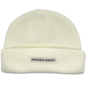 Wholesale Ribbed Rubber Logo Beanie - Cream