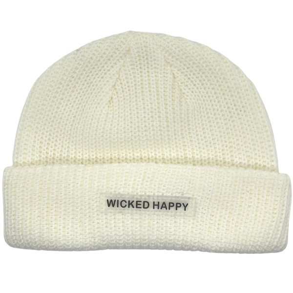 Wholesale Ribbed Rubber Logo Beanie - Cream