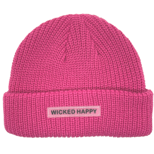 Wholesale Ribbed Rubber Logo Beanie - Pink