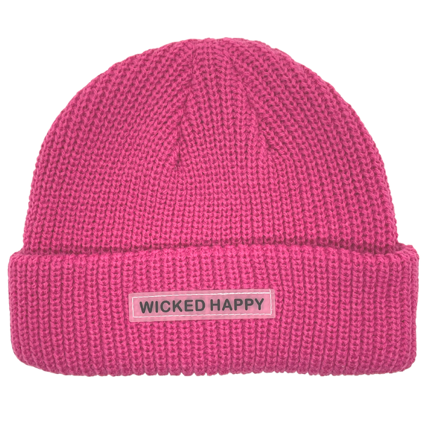Ribbed Rubber Logo Beanie - Pink