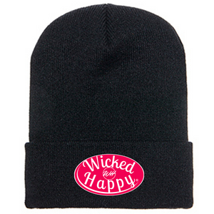 Wholesale Long Style Red Signature Logo Beanie - Black