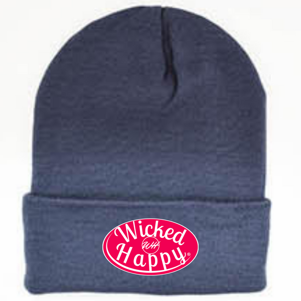 Long Style Red Signature Logo Beanie - Dusty Blue