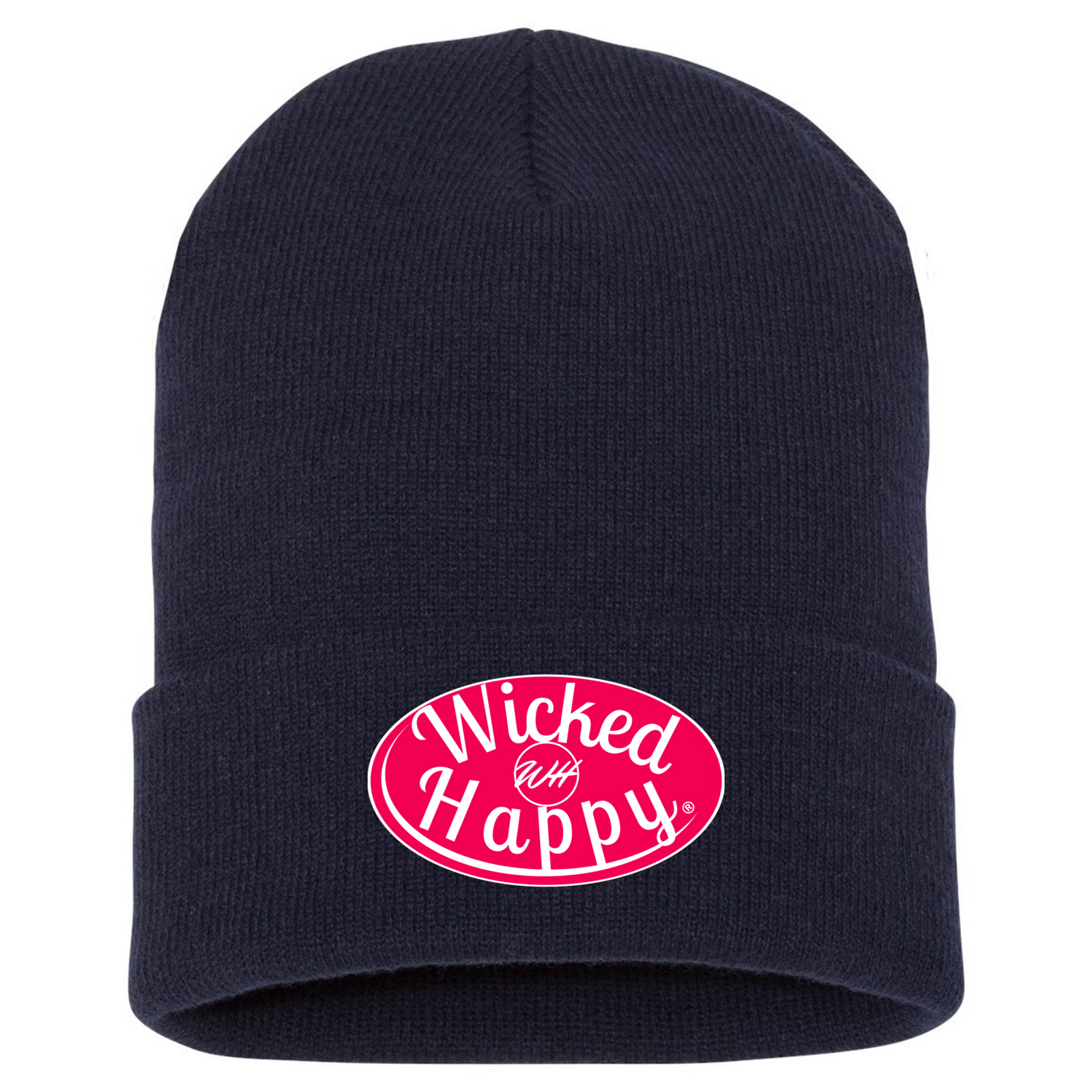 Long Style Red Signature Logo Beanie - Navy