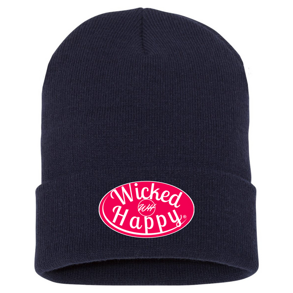 Wholesale Long Style Red Signature Logo Beanie - Navy