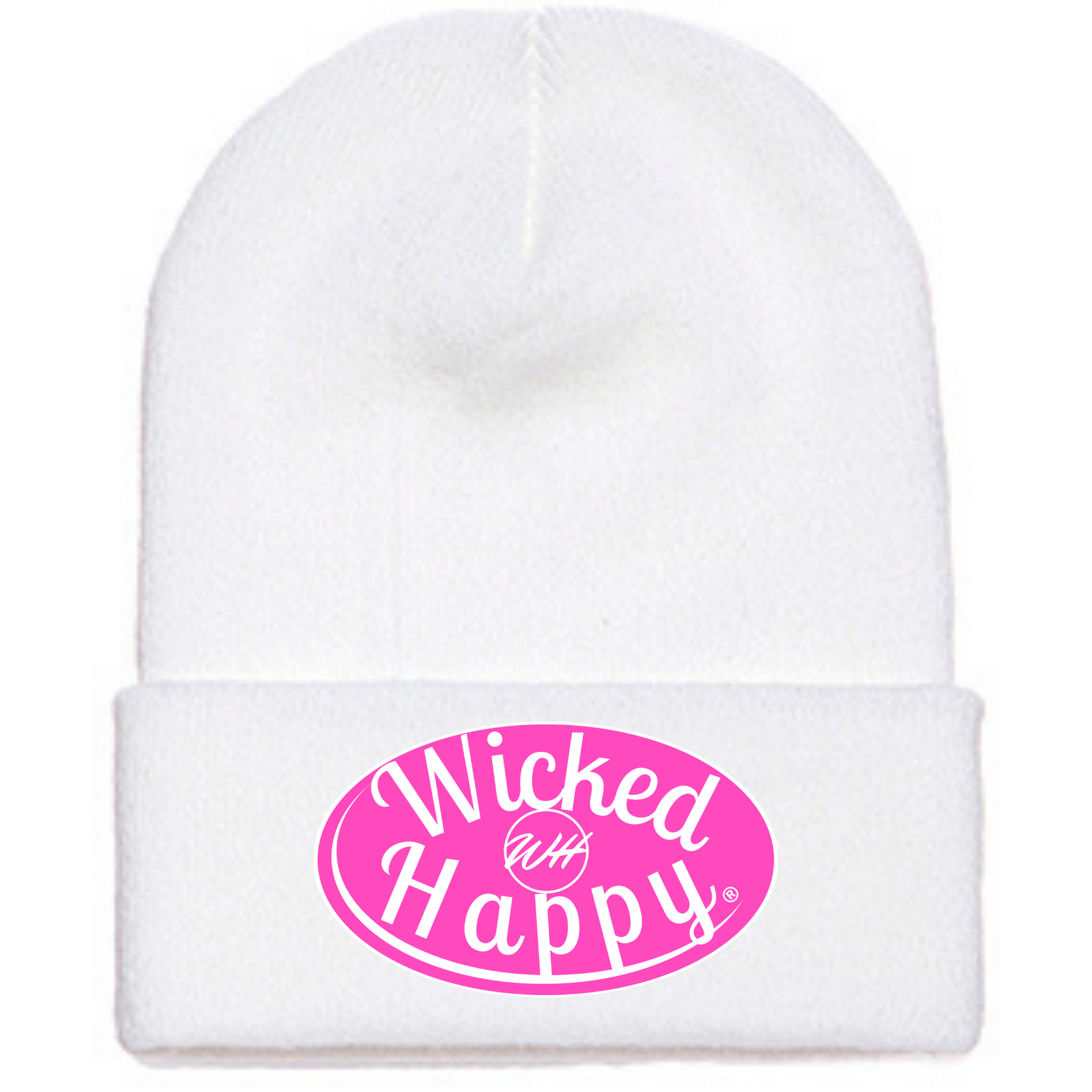 Long Style Pink Signature Logo Beanie - White