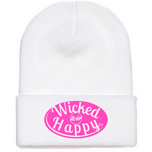 Long Style Pink Signature Logo Beanie - White