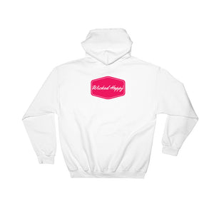 Wicked Happy Front and Back - White Unisex Hooded Sweatshirt