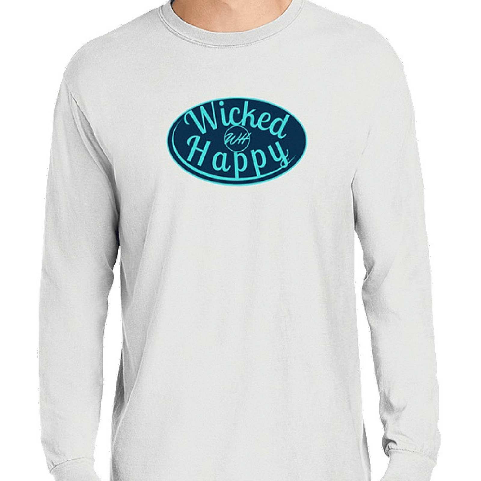 Signature Long Sleeve-White/Navy-Aqua Logo